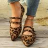Women's Niche Pointed-Toe Leopard-Print Shoes:French-Style Slip-On Loafers with Ankle Strap, Ideal for Daily Commute