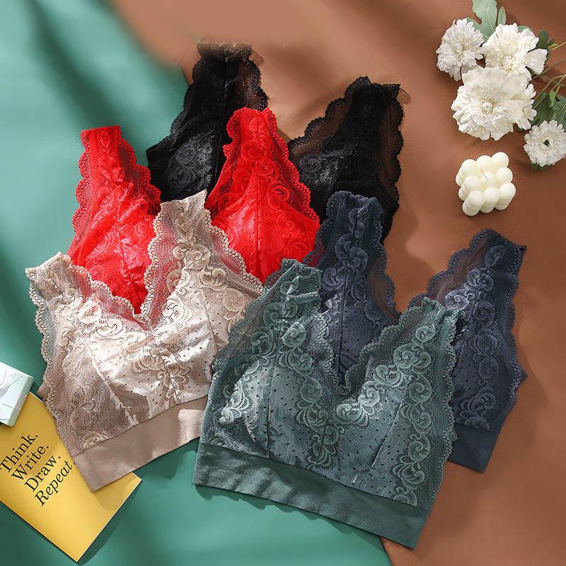 Sexy Lace Large Size Back Underwear for Women Without Steel Ring Gathered Anti-sagging Vest Bra Thin Breathable Simple Natural Bra