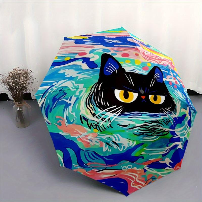 1pc Cat SwimmingAutomatic Open/close, All-Season Portable Folding Umbrella for Friends, Travel, Everyday, Events - Compact Parasol, Outdoor