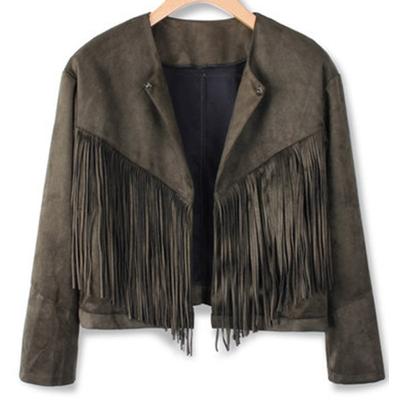 Women's Jacket Short Long Sleeve Suede Leather Tassel Jacket