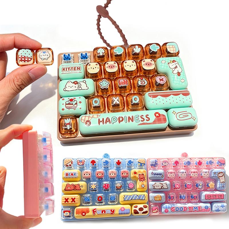 14Ps Stress Relief Decompression Toy 26 Key Press Button Keyboard Keychain Fidget Toy Creative Ornament For Family Party Favors