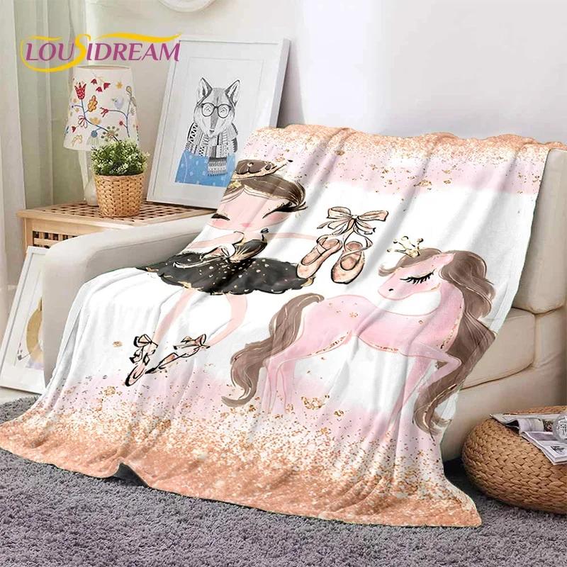 Urocza Dziewczynka Baletnica Wróżka Kreskówkowa Miękki Koc Flanelowy do Łóżka Sypialni Sofy Pikniku, Koc do Okrycia na Zewnątrz Rekreacja Prezent