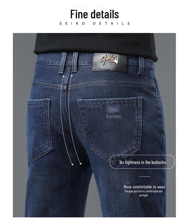 Men's 2024 Winter Thickened Velvet Jeans - High Waist, Straight-Leg, Large Size, Elastic Casual Pants