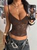 Womens V Neck Lace Camisole Slim Fit See Through Sexy Backless Vest