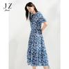 Jiuzi Anna Kou Romantic Holiday Ethnic Style Printed Folded Waist Dress for Women 2025 Summer New Style
