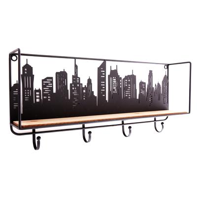 [A1417] - Hakenleiste mit Ablage 'City' Holz schwarz beige - 50x22x9 cm