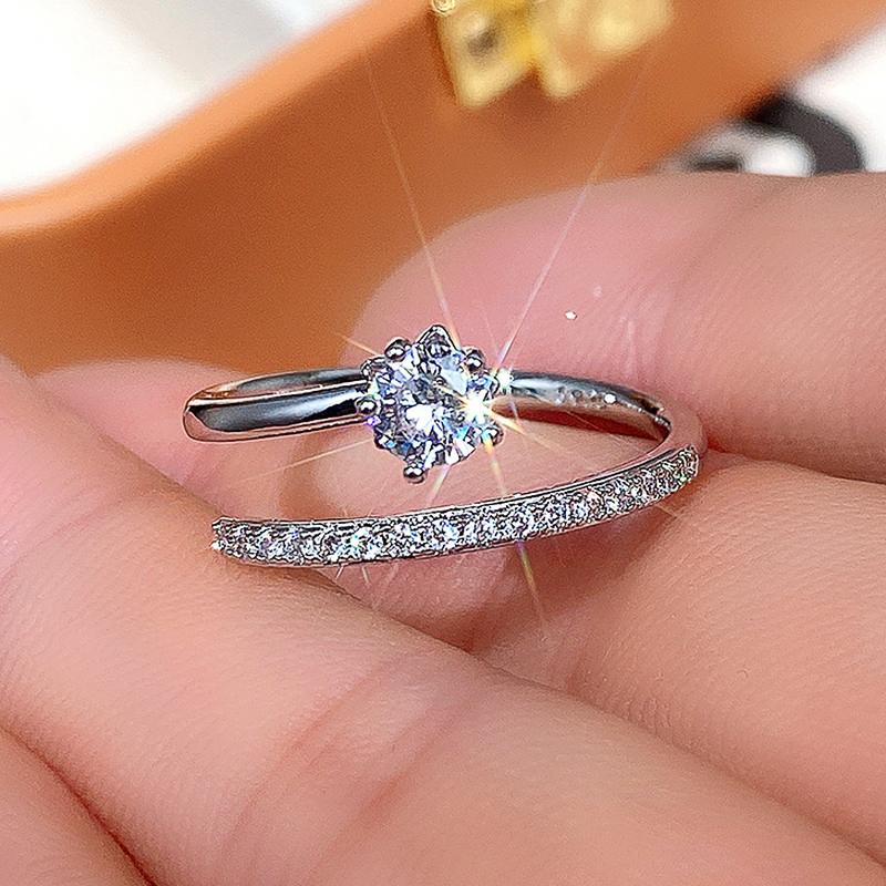 Luxury Silver Color Open Ring Women Wedding Accessories High Quality AAA Cubic Zirconia Ring Adjustable Fashion Jewelry