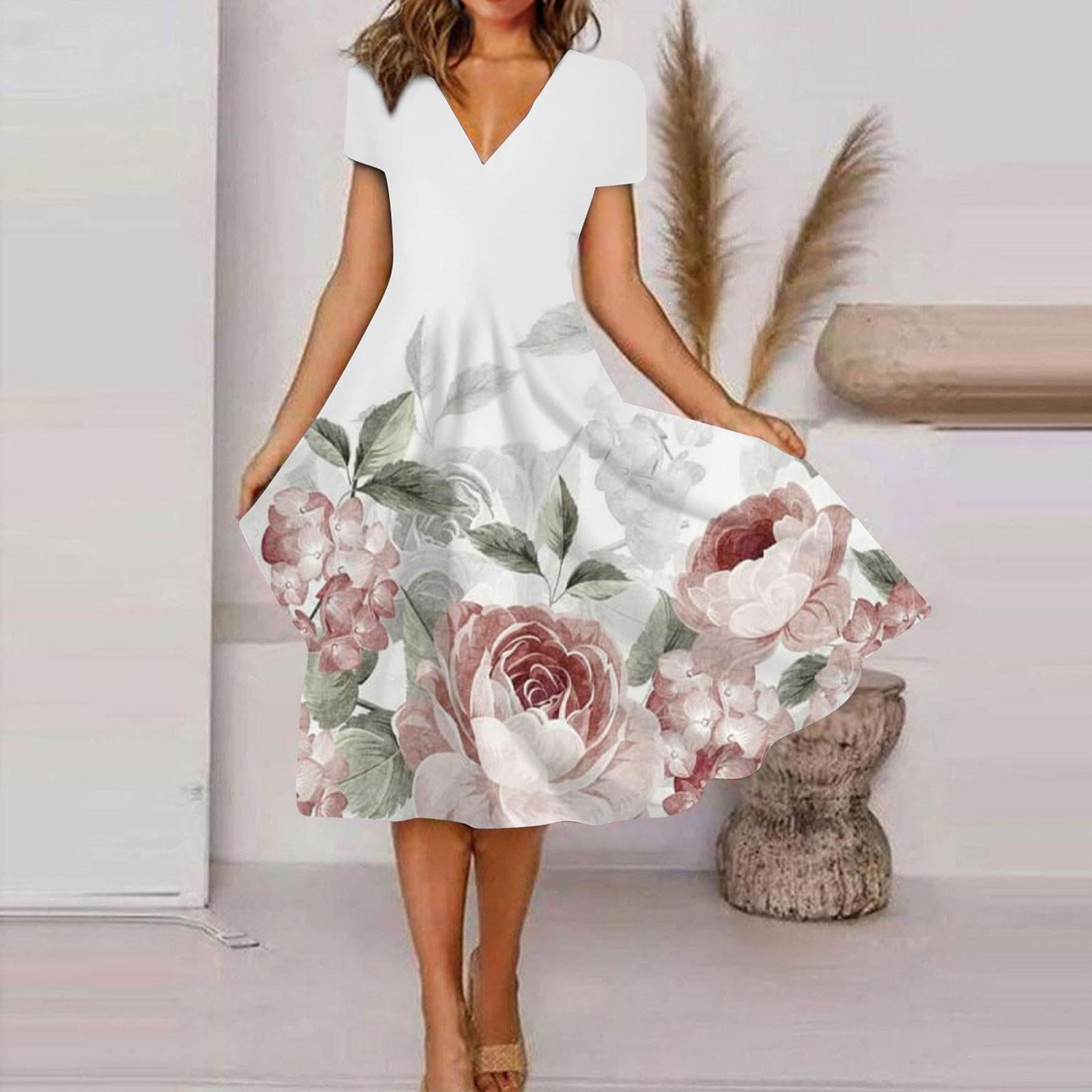 

Женское летнее повседневное свободное платье с короткими рукавами и цветочным принтом XL розовый