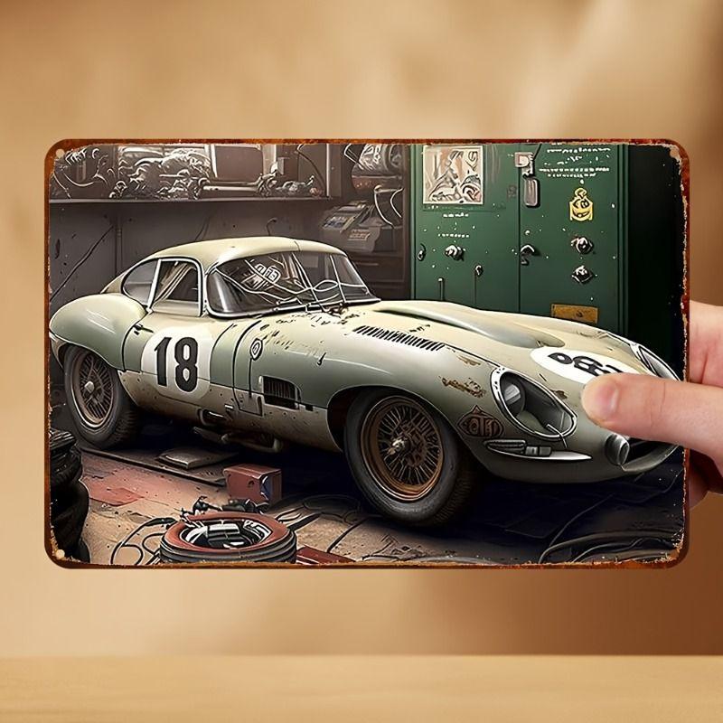 Racing Car Retro Style Metal Decorative Painting for Garage Room Decor