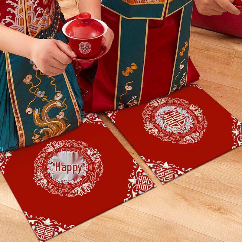 Red Wedding Kneeling and Sitting Cushion for Bride - Ceremony and Tea Ritual Pad, Free Shipping