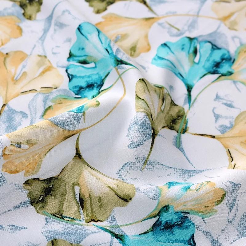 Flower Printed Rayon Viscose Fabric Soft By The Meter for Skirts Pajamas Clothes Cheongsam Diy Sewing Cloth Floral White Green