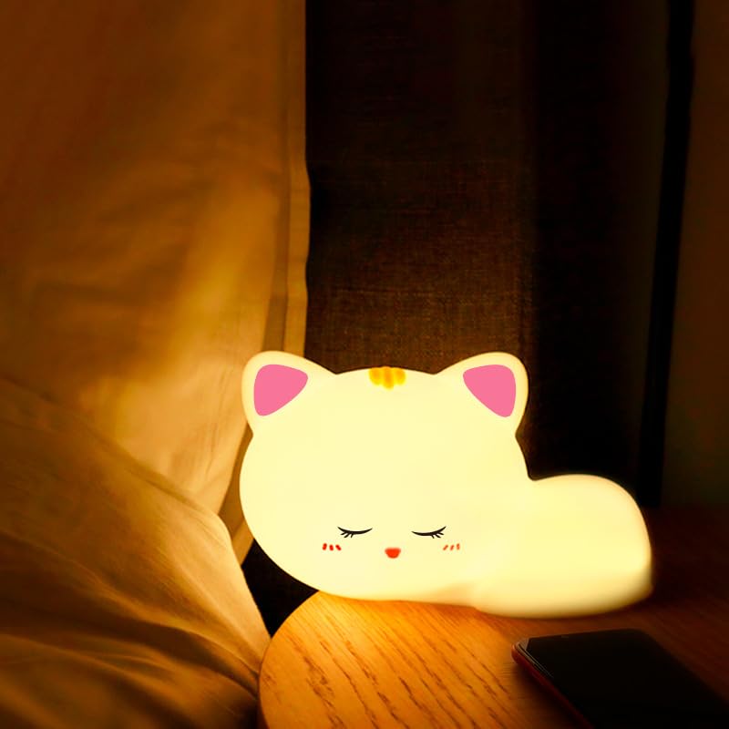 

CLEAYODO Cat Night Light with Food-Grade Silicone and Timer Function for Baby s Sleep, Soothing Soft Light, Chewable Bedside Lamp, Kids Toy, Nursing