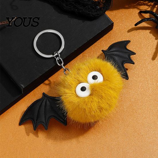 Funny Bag Decoration Halloween Bat Plush Keychain, Cute Devil Furry Pendant for Stylish Animal Print Keys, Vintage Silver Alloy Key Ring, Spooky Party