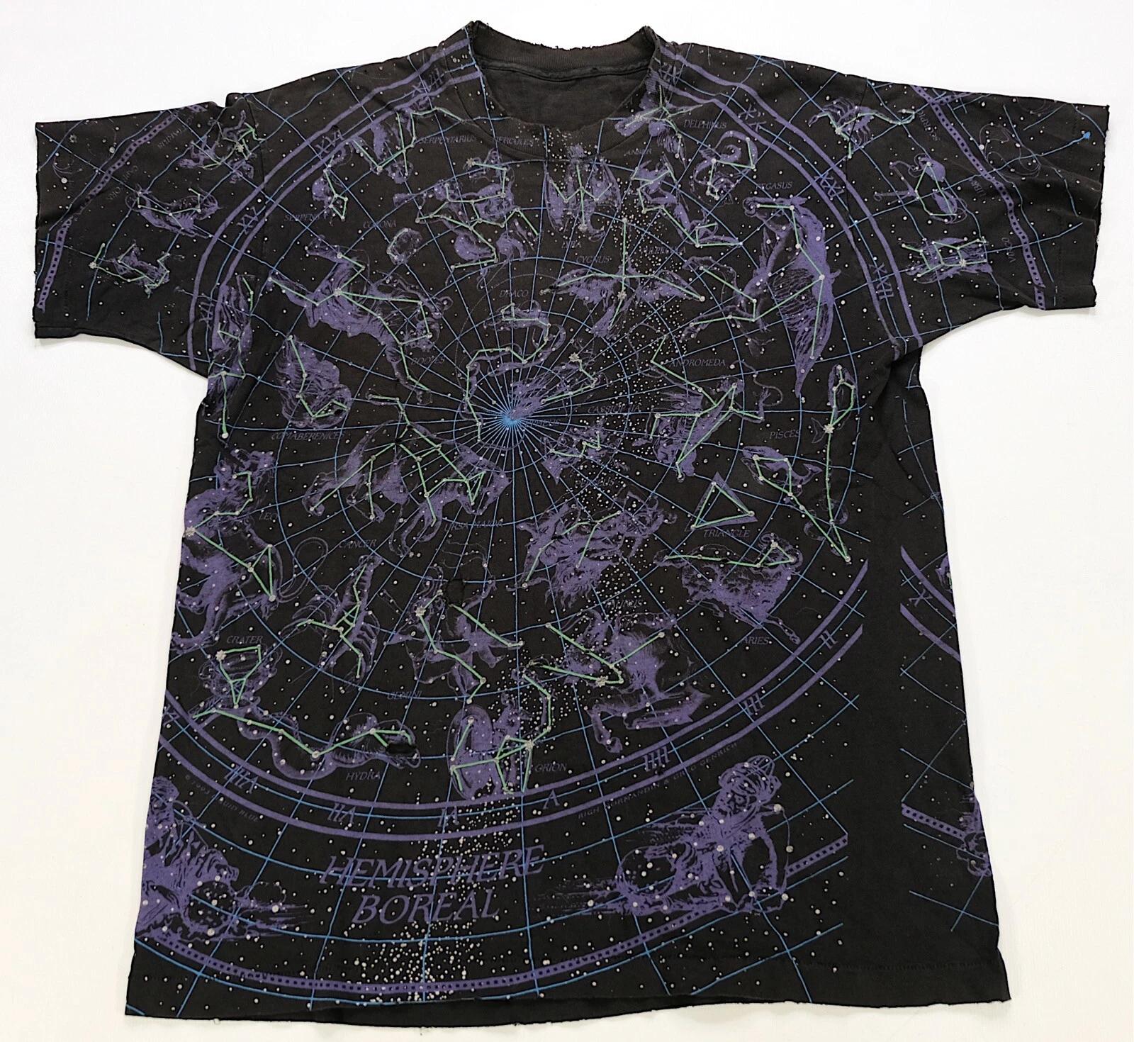 Rare Vintage LIQUID BLUE Galaxy Zodiac Hemisphere All Over Print T Shirt 90s S
