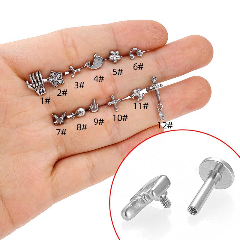 

316L Stainless Steel Zircon Whale Palm Lip & Tragus Stud Earring – New Fashion Body Piercing Jewelry 10# серебряный