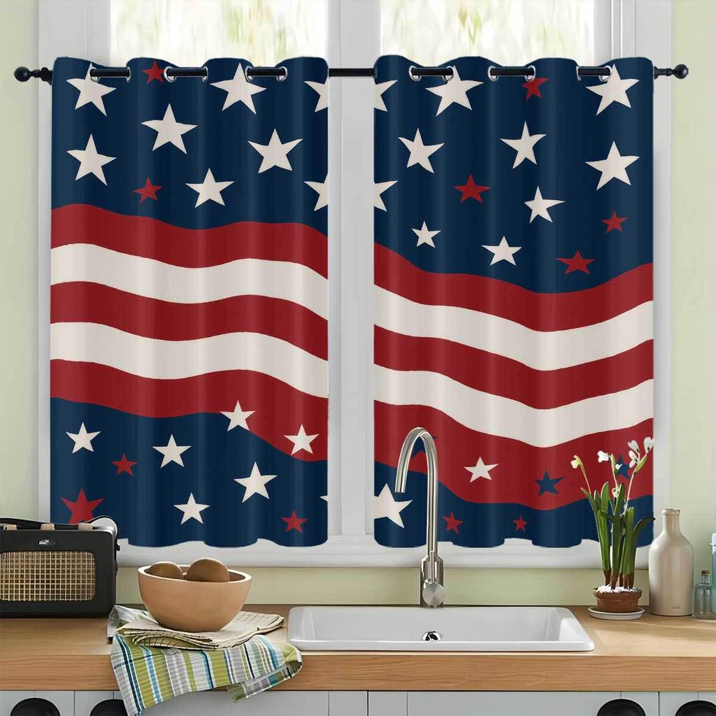 Maßgeschneiderte Verdunklungsvorhänge mit digitalem Druck der amerikanischen Flagge - Polyester, Doppelpaneel, Sonnenschutz