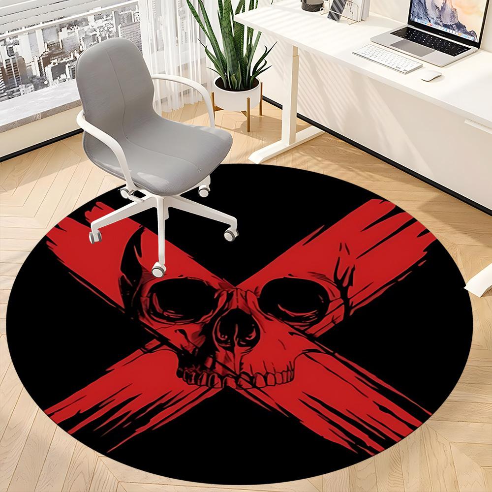 1pc Skull Crossbones Chair Carpet for Office, Round Non Slip Durable Large Size Office Carpet, Suitable for Office