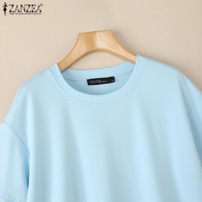 ZANZEA Women Casual Round Neck Short Sleeve Splice T-Shirts