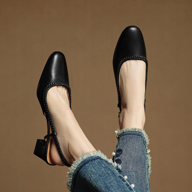 

New thick heel medium heel sandals summer casual bag head sandals women s casual solid color large size shoes beef tendon soft sole comfortable 40