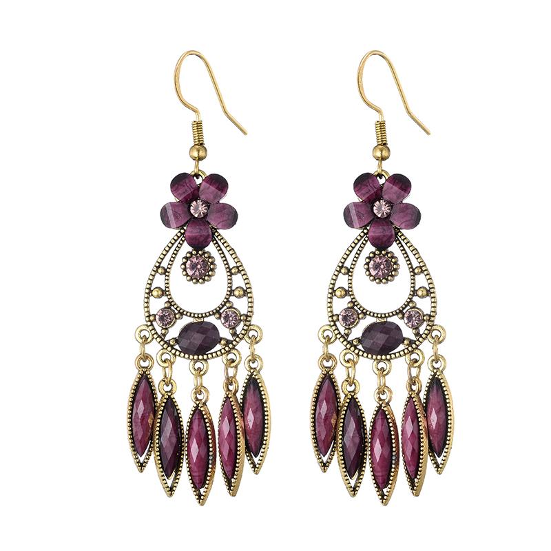 Bohemian Jewelry Earrings For Women Acrylic Flower Tassel Crystal Wedding Earings Ethnic Geometric Earrings Pendientes Mujer