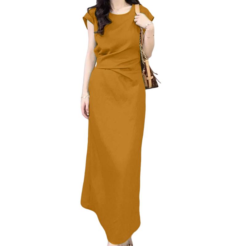 

ZANZEA Женское повседневное летнее платье с круглым вырезом и короткими рукавами S жёлтый