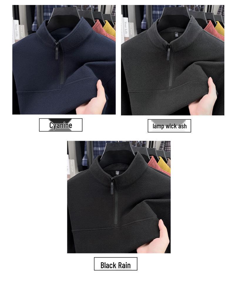 Men's Double-Sided German Fleece Half-Zip Hoodie - Stand Collar, Warm Base Layer for Autumn/Winter, Simple Casual Fashion.