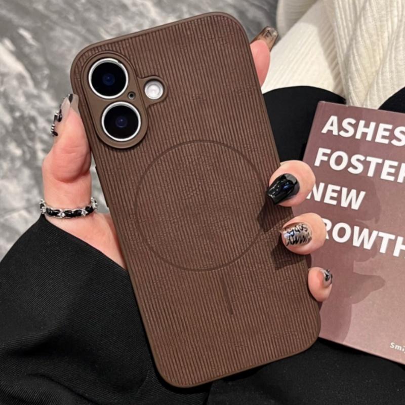 Luxury Retro Stripe Texture Magsafe Case For iPhone 16 15 14 13 12 11 Pro Max Shockproof Frosting Magnetic Wireless Charge Cover