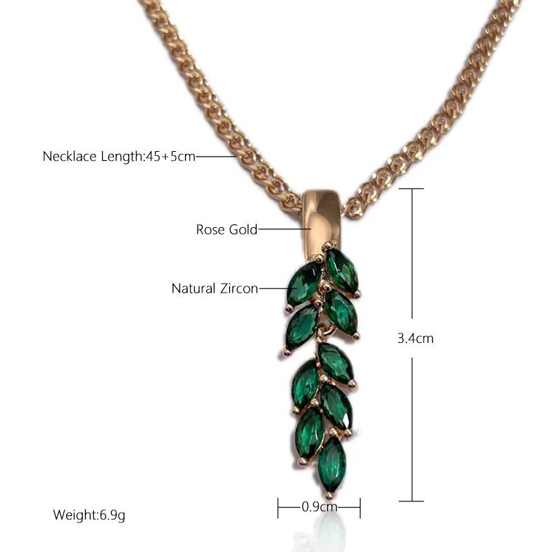 Vintage Green Zircon Leaf Pendant Necklace Rose Gold Color Luxury Dangle Necklace For Women Gift