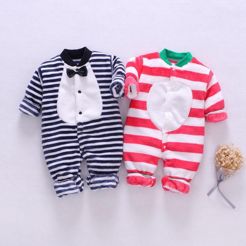 Baby Flannel One Piece Pajamas Newborn Autumn and Winter Plush Home Clothes Infant Bodysuit