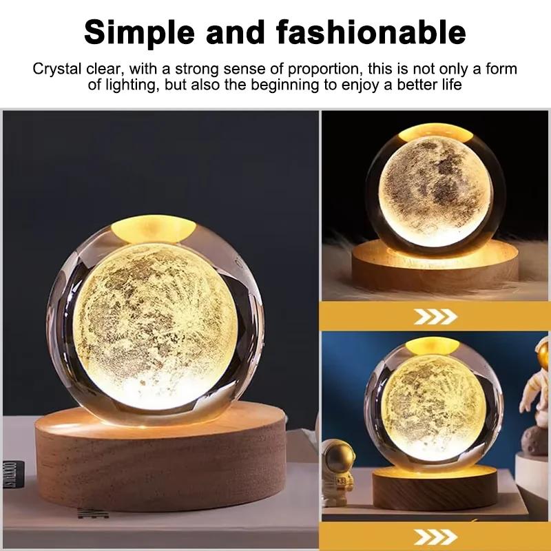 3D Moon Crystal Ball Astronomy Galaxy Solar System Saturn Luminous Balls Snow Glass Globe Night Light Home Desktop Decoration