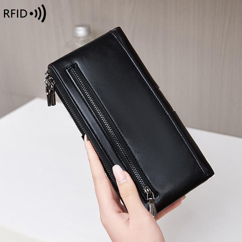 Export Wallet Large Capacity Multi-card Position Hidden Buckle Change Bag Retro Simple Long Wallet Women's RFID Handbag