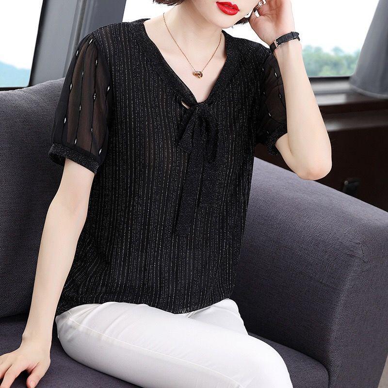 

Летняя женская футболка из сетки с коротким рукавом 2023 - Стильный, стройнящий топ для мам среднего возраста M