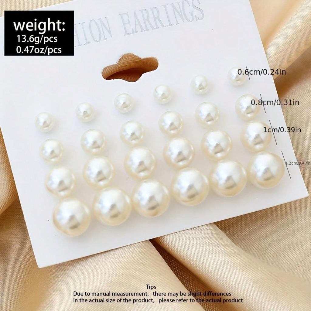 12PCS/set of Exquisite Off White Imitation Pearl Design Earrings - Elegant and Sexy Style, Suitable for Women's Daily Casual Dating Jewelry Gifts