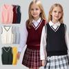 100% Bavlna Dospívající Děti Pletená Vesta Chlapci & Dívky Školní Uniforma Svetrová Vesta Výstřih do V Pulovr Preppy Styl Dětský Top Oblečení