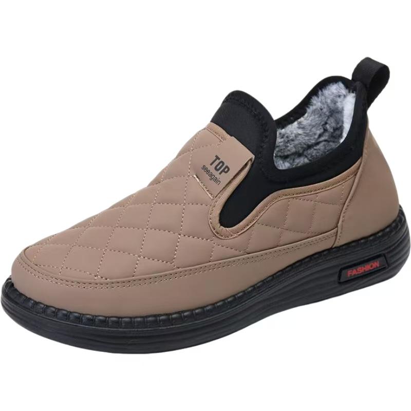 Women's Winter New Low Top Flat sole Cotton Shoes Soft Sole Non Slip Waterproof Plush Warm Slip On Round Toe Elderly Snow Boots