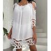 Hollow Lace One Shoulder Strap Sexy Solid Color Loose Casual Vacation Beach Sunscreen Swimsuit Cover Up