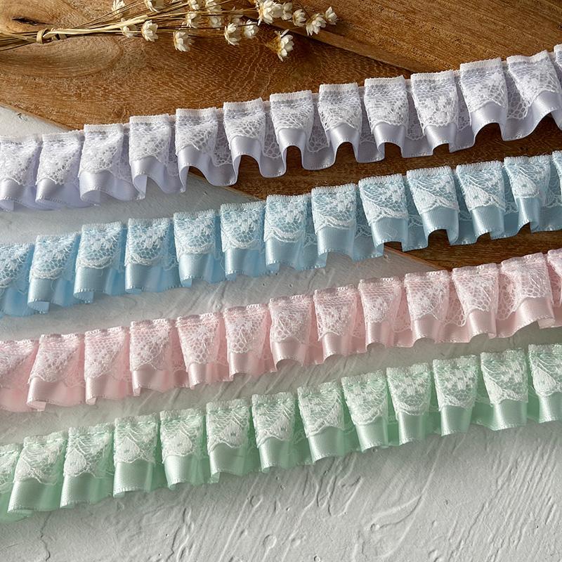 9M Lolita Lace Bead Ruffled Lace Fabric Pleated Edging Satin Ribbon Diy Baby Clothing Skirt Curtain Furniture Decor Lace Trim
