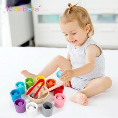 Montessori Früherziehung 10 Farbbecher Holzsensorikspielzeug für Kleinkind Farbzuordnung Sortierspiel Kognitionsspiel Geburtstagsgeschenk