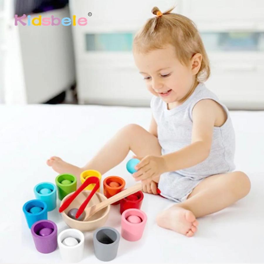 Montessori Early Education 10 Color Cup Wooden Sensory Toy For Toddler Color Matching Sorting Cognition Game Birthday Party Gift