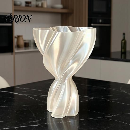 Einzigartiges Geschenk für ein neues Zuhause, 3D-gedruckte Vase in Cremefarbe, Kunstvasen mit Seidenstruktur, Blumenhalter für Wohnzimmer, Eingangsbereich, Minimalistische Moderne Tischdekoration