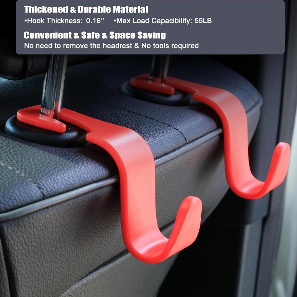 Amooca Car Seat Headrest Hook 4 Pack Hanger Storage Organizer Universal For Handbag Purse Coat Universal Fit Vehicle Car S Type Red