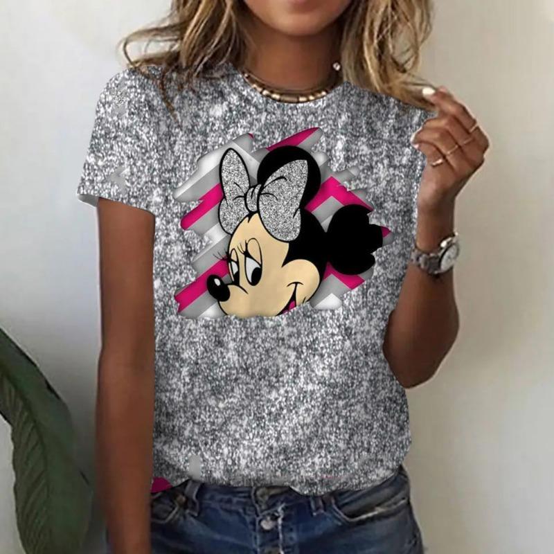 

Disney Summer Женская футболка с Минни Маусом из мультфильма «Микки Маус», топы, футболки, женская модная одежда, повседневные стильные подходящие наряды M