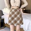 Women's Red Plaid Wool Midi Skirt: Spring Autumn Winter 2024, Slimming High Waist, A-line Bodycon Mini