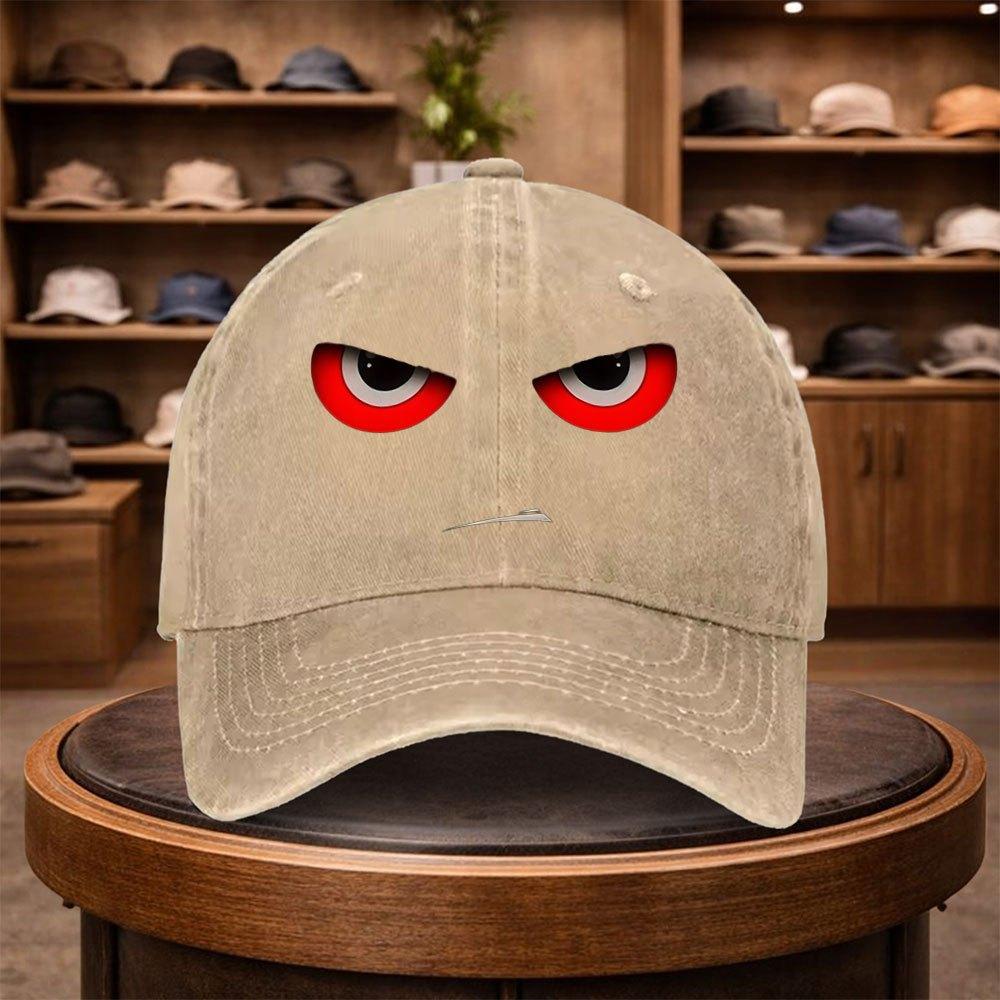 Angry Face Print Baseball Cap Adjustable Fitted Casual Bucket Hat Lightweight Woven Buckle Closure Fashionable Outdoor Hat