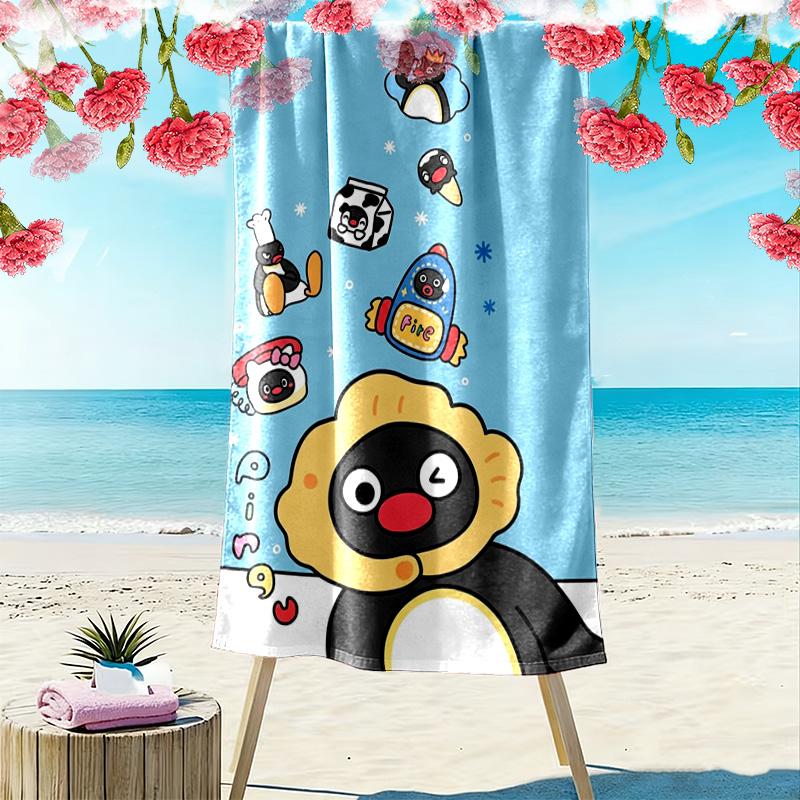 Asciugamano da Spiaggia con Stampa Cartone Animato Pingu, Asciugamano Grande Morbido Asciugatura Rapida per Spiaggia Campeggio Nuoto