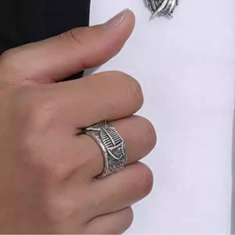 2024 Retro Fishbone Wide Band Hiphop Ring - Unisex Open Graffiti Style with Timeless Personality