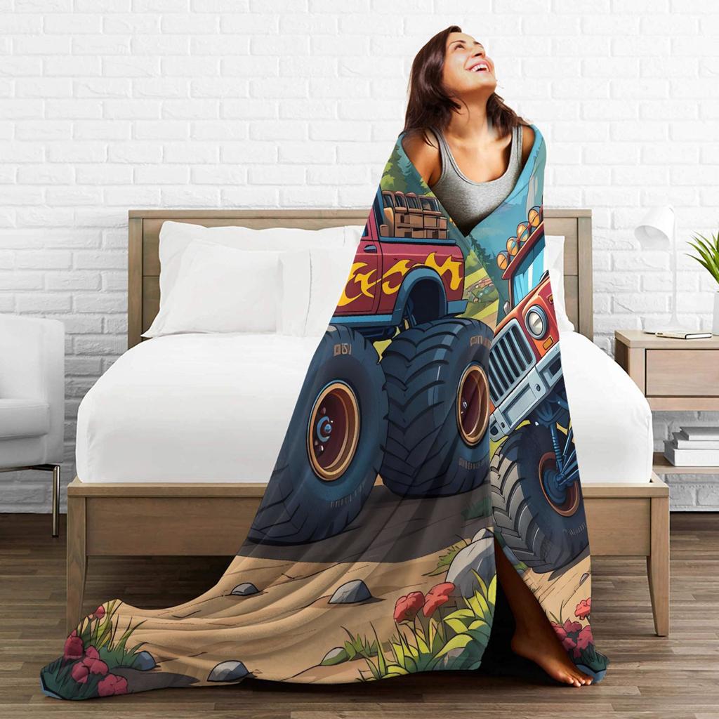 Monster Trucks Car Loves Warm Soft Blanket  Girls Boys Plush Throw Blanket Fashion Living Room Flannel Bedspread Sofa Bed Cover