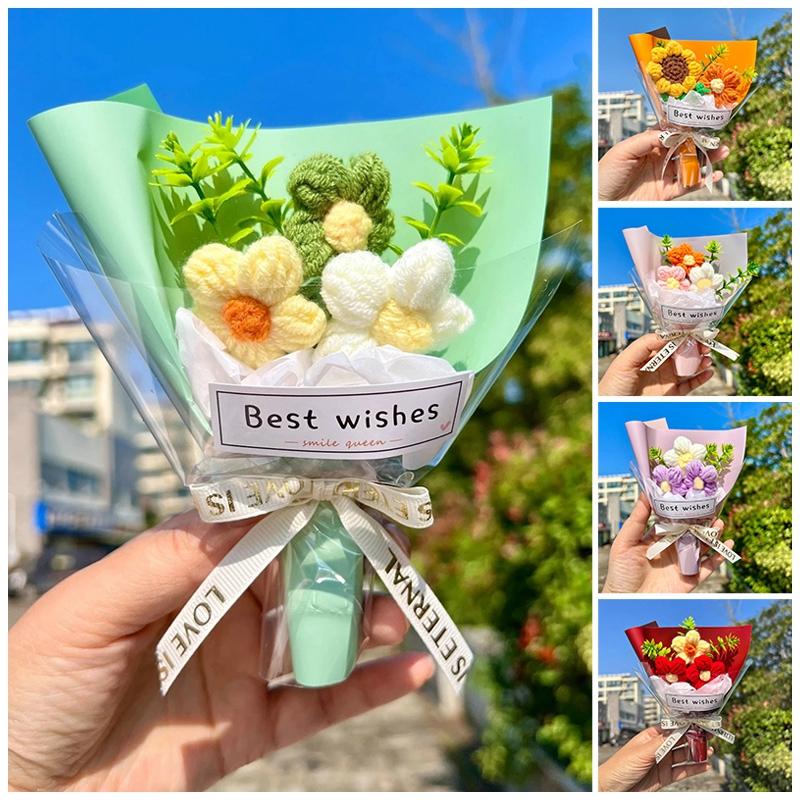 Artificial Flower Crochet Bouquet Handmade Sunflower Mini Bouquet Mother'S Day Graduation Valentine'S Gift Eternal Flower