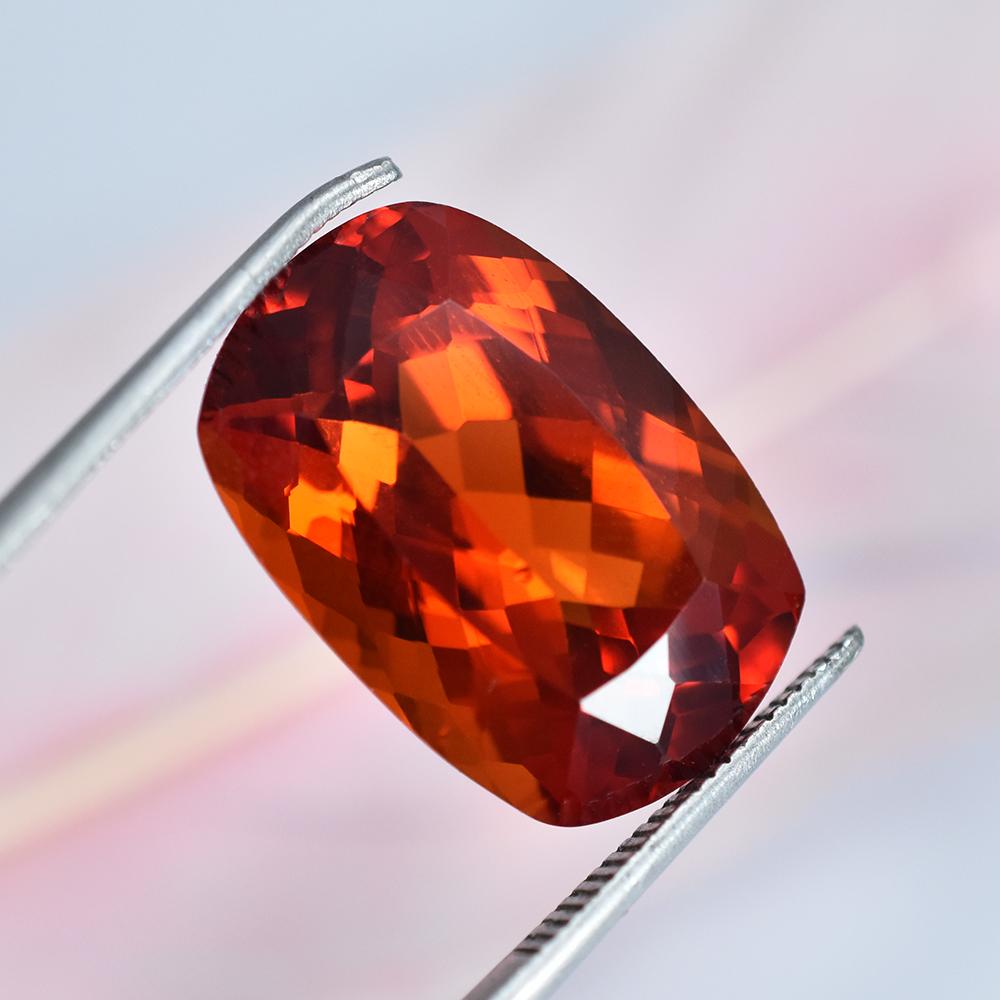 AA++ CERTIFIED 17.95 Ct Natural Orange Sapphire Cushion Cut Loose Gemstone