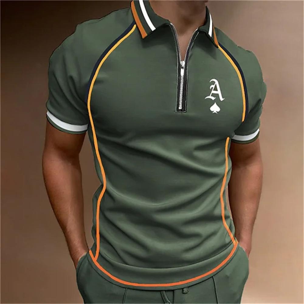 Men's king printed short sleeved polo shirt, high-quality casual zipper T-shirt, summer clothing